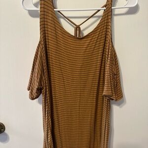 Striped Tan Cold Shoulder Top